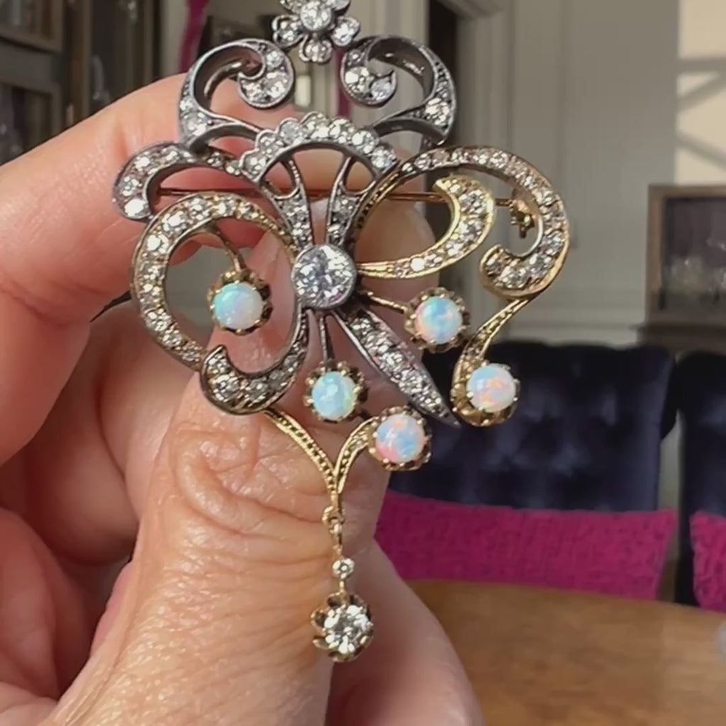 Vintage Opal & Diamond Brooch/ Pendant, sold by Doyle & Doyle an antique and vintage jewelry boutique