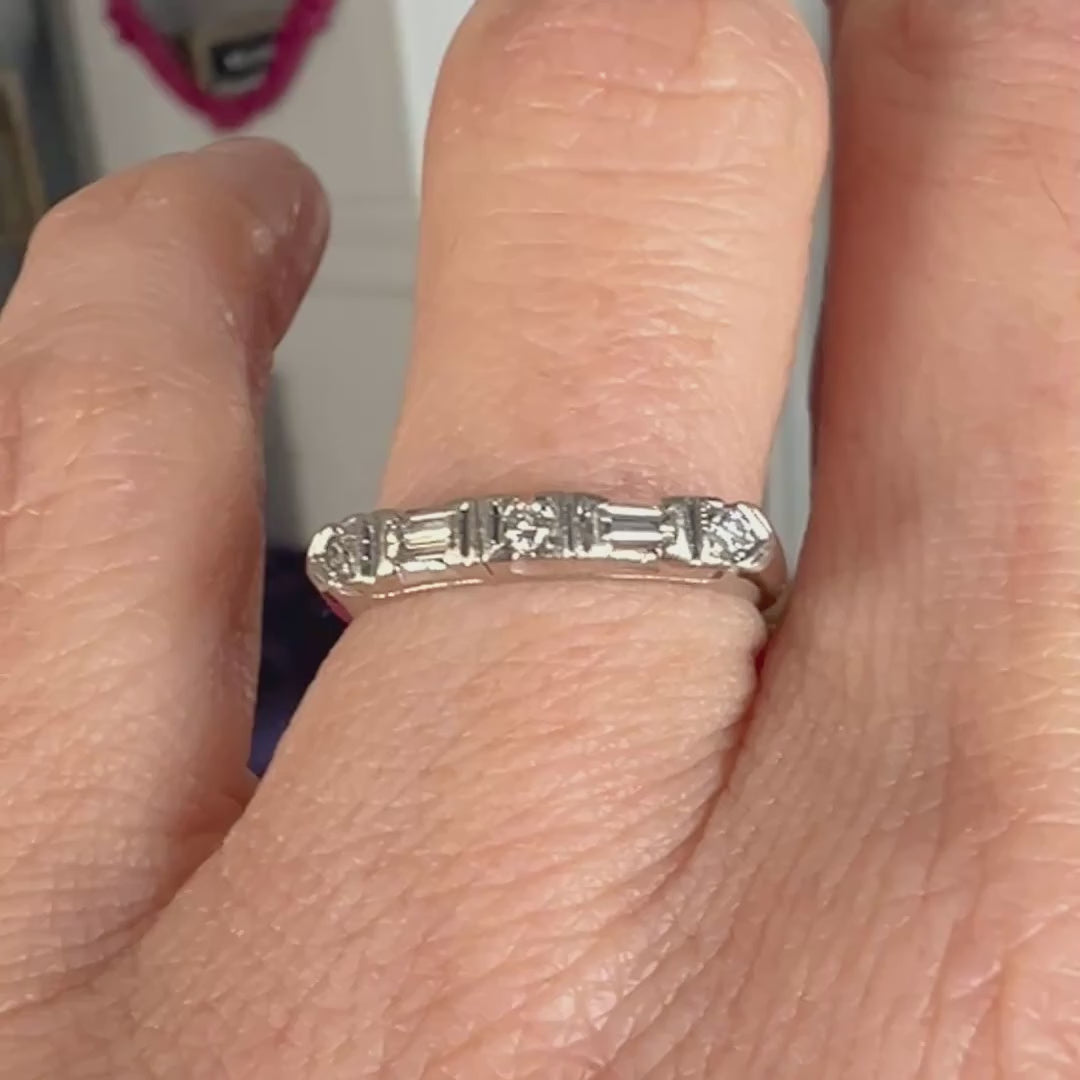 Vintage Baguette & Round Diamond Wedding Band Ring sold by Doyle and Doyle an antique and vintage jewelry boutique