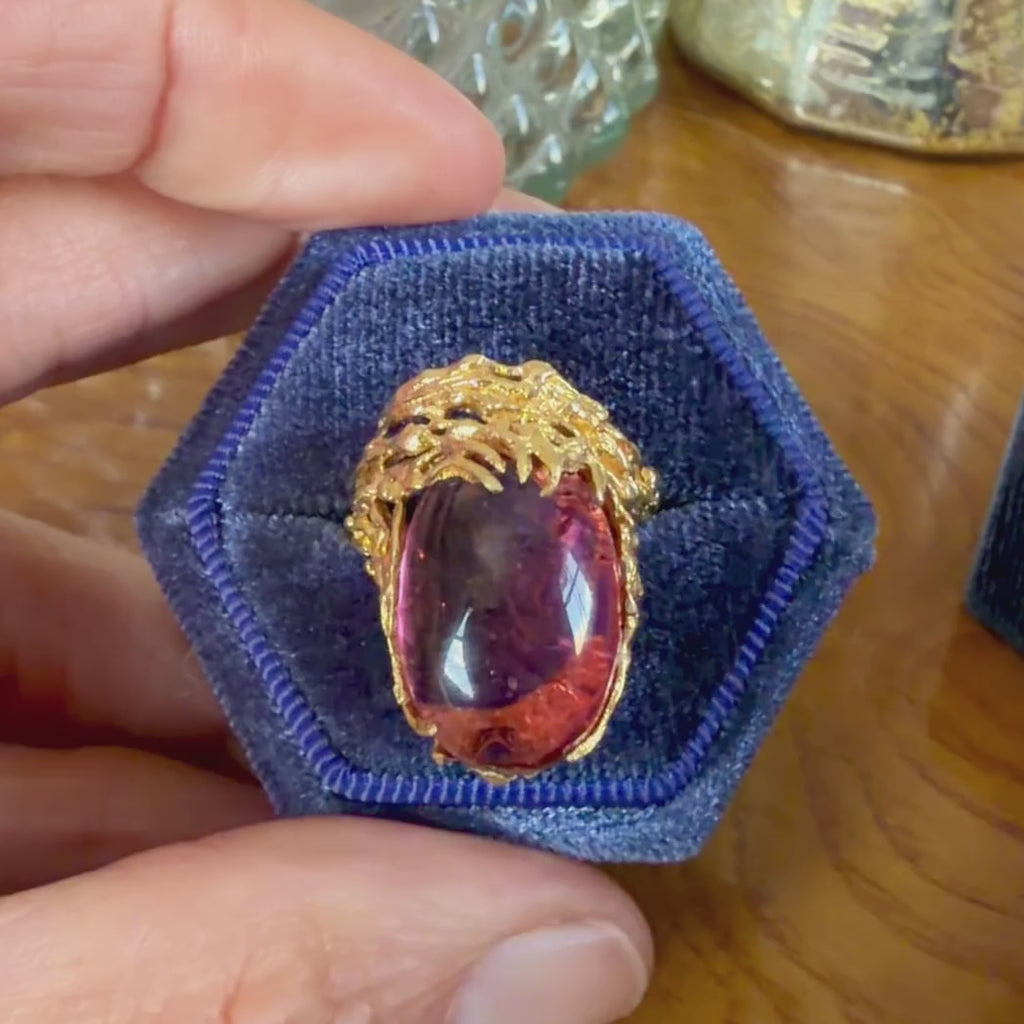 Vintage Organic Cabochon Pink Tourmaline Ring, from Doyle & Doyle antique and vintage jewelry boutique