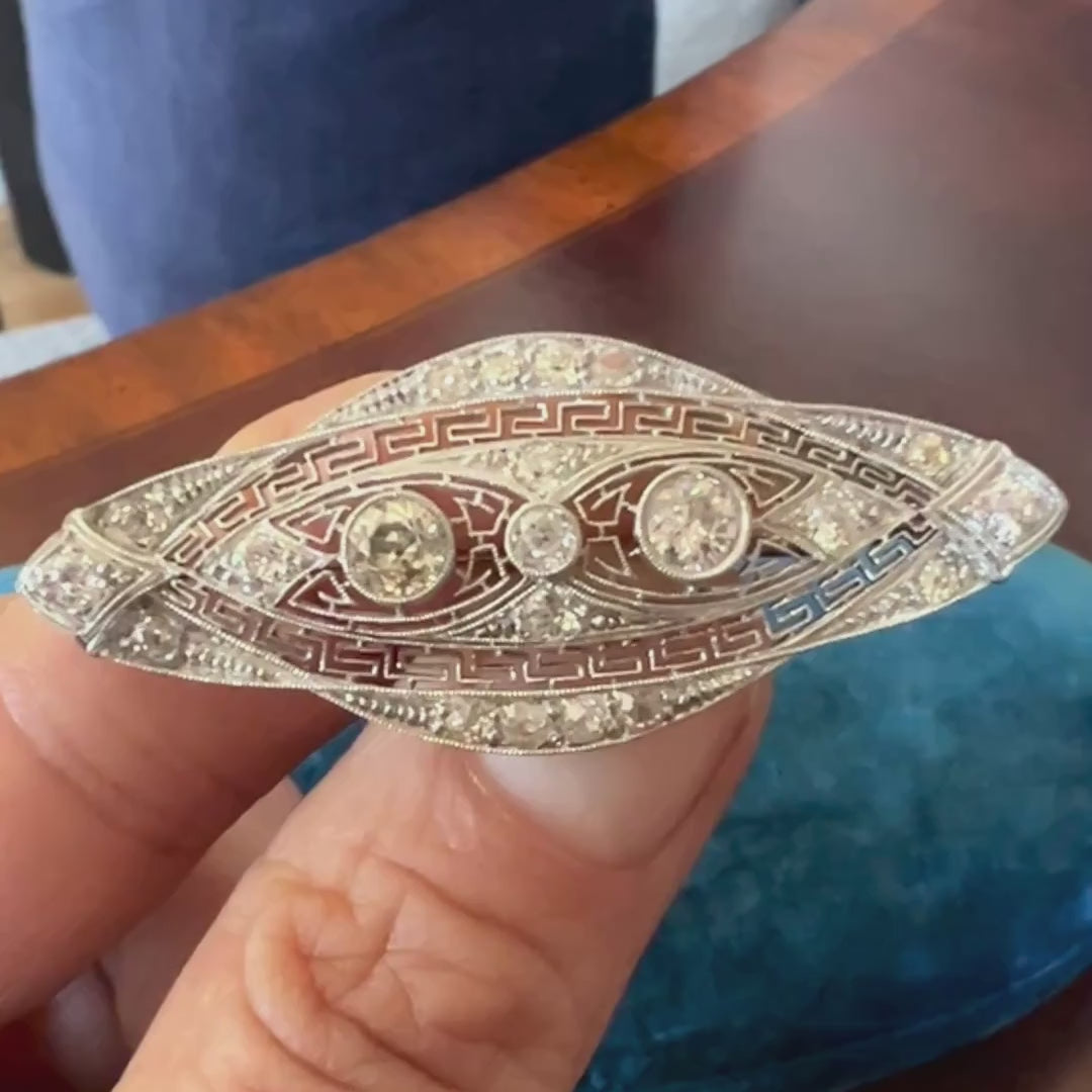 Art Deco Filigree Diamond Brooch Pin, from Doyle & Doyle antique and vintage jewelry boutique