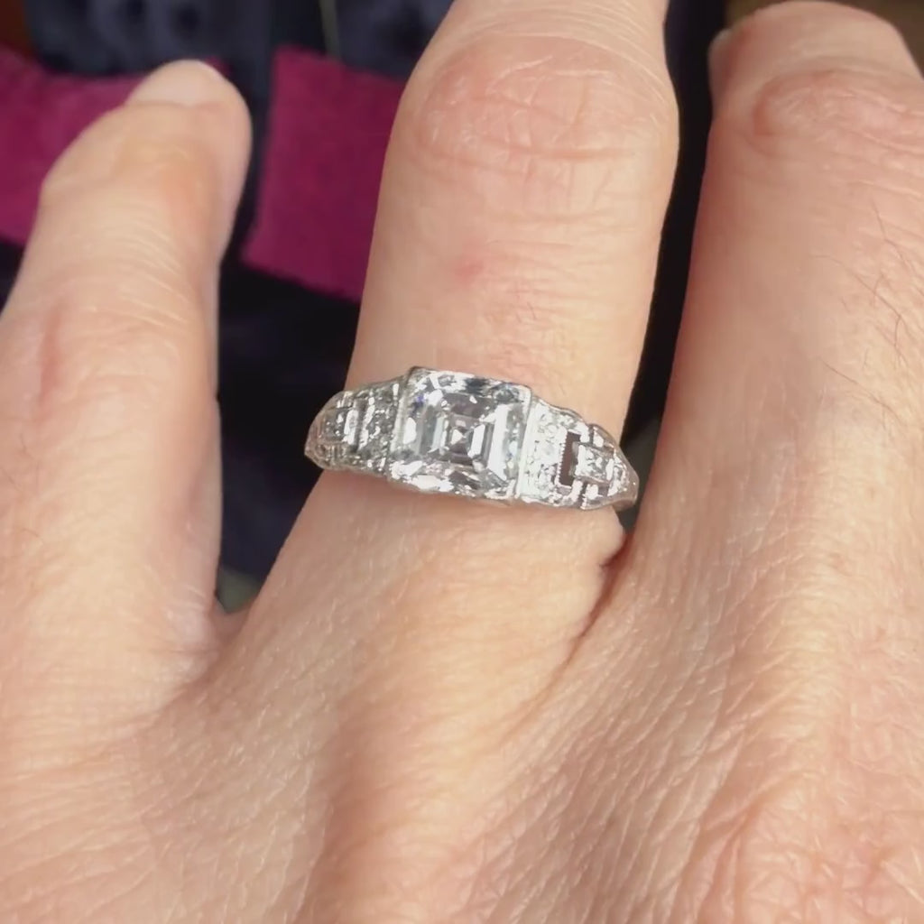 Vintage Diamond Ring, Asscher 1.30ct. sold by Doyle and Doyle an antique and vintage jewelry boutique