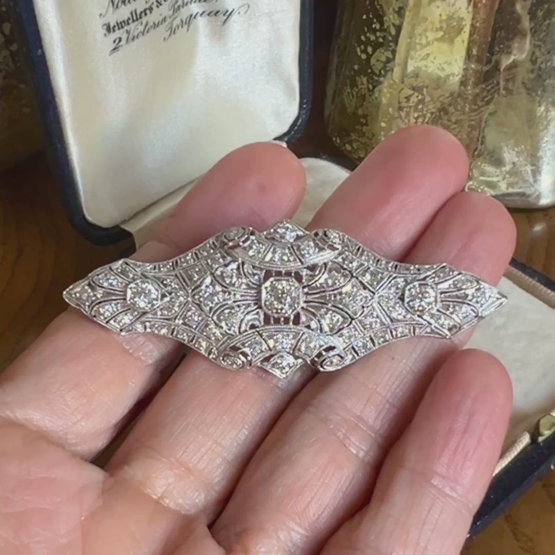 Art Deco Diamond Brooch sold by Doyle and Doyle an antique and vintage jewelry boutique