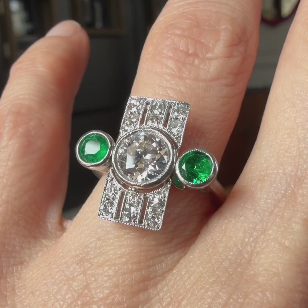 Art Deco Diamond and Emerald Ring, sold by Doyle & Doyle antique and vintage jewelry boutique