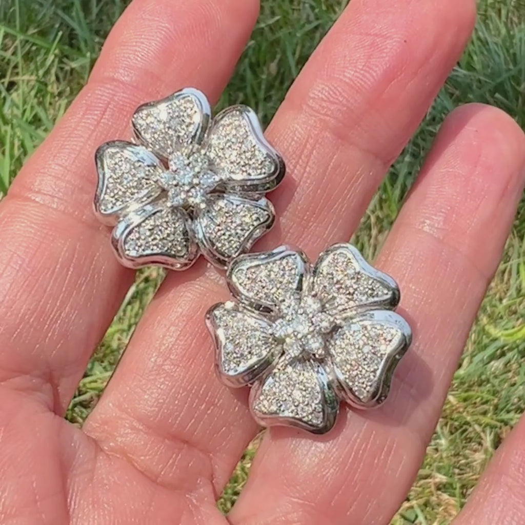 Vintage Pave Set Flower Diamond Earrings sold by Doyle and Doyle an antique and vintage jewelry boutique