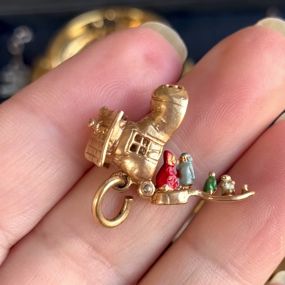 Vintage "Old Lady in the Shoe" Charm Pendant, from Doyle & Doyle antique and vintage jewelry boutique