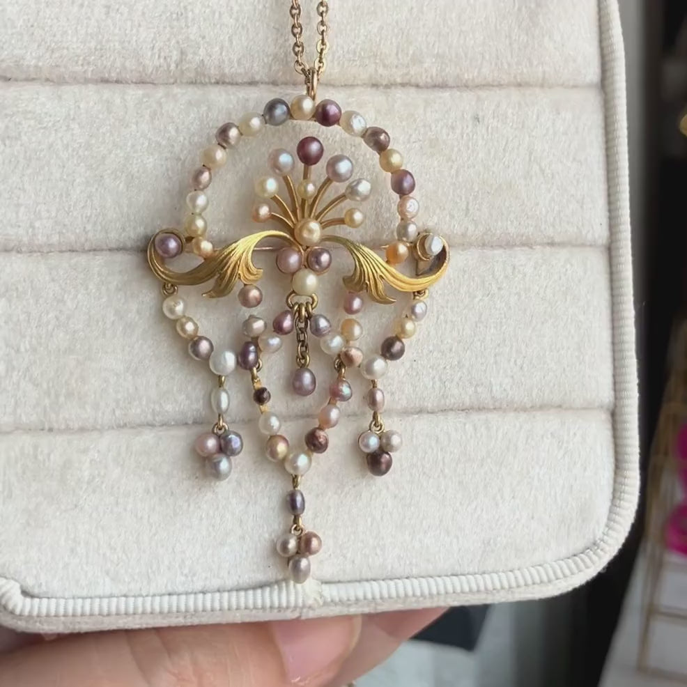 Antique Victorian Natural Pearl Pin/ Pendant, from Doyle & Doyle vintage and antique jewelry boutique
