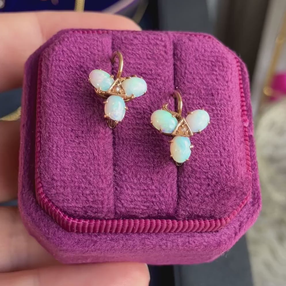 Vintage Opal Earrings in yellow gold, sold by Doyle & Doyle antique and vintage jewelry boutique