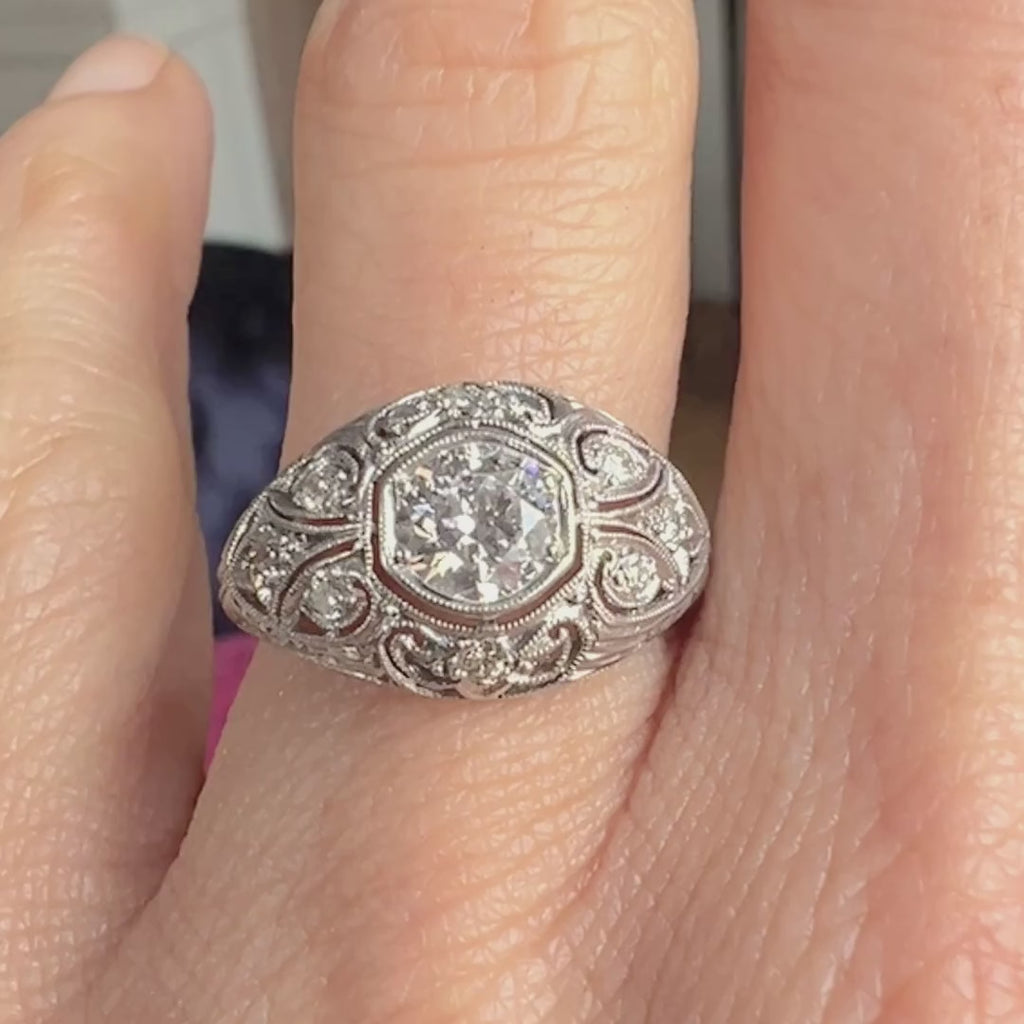 Vintage Filigree Engagement Ring, RBC 0.65ct sold by Doyle and Doyle an antique and vintage jewelry boutique
