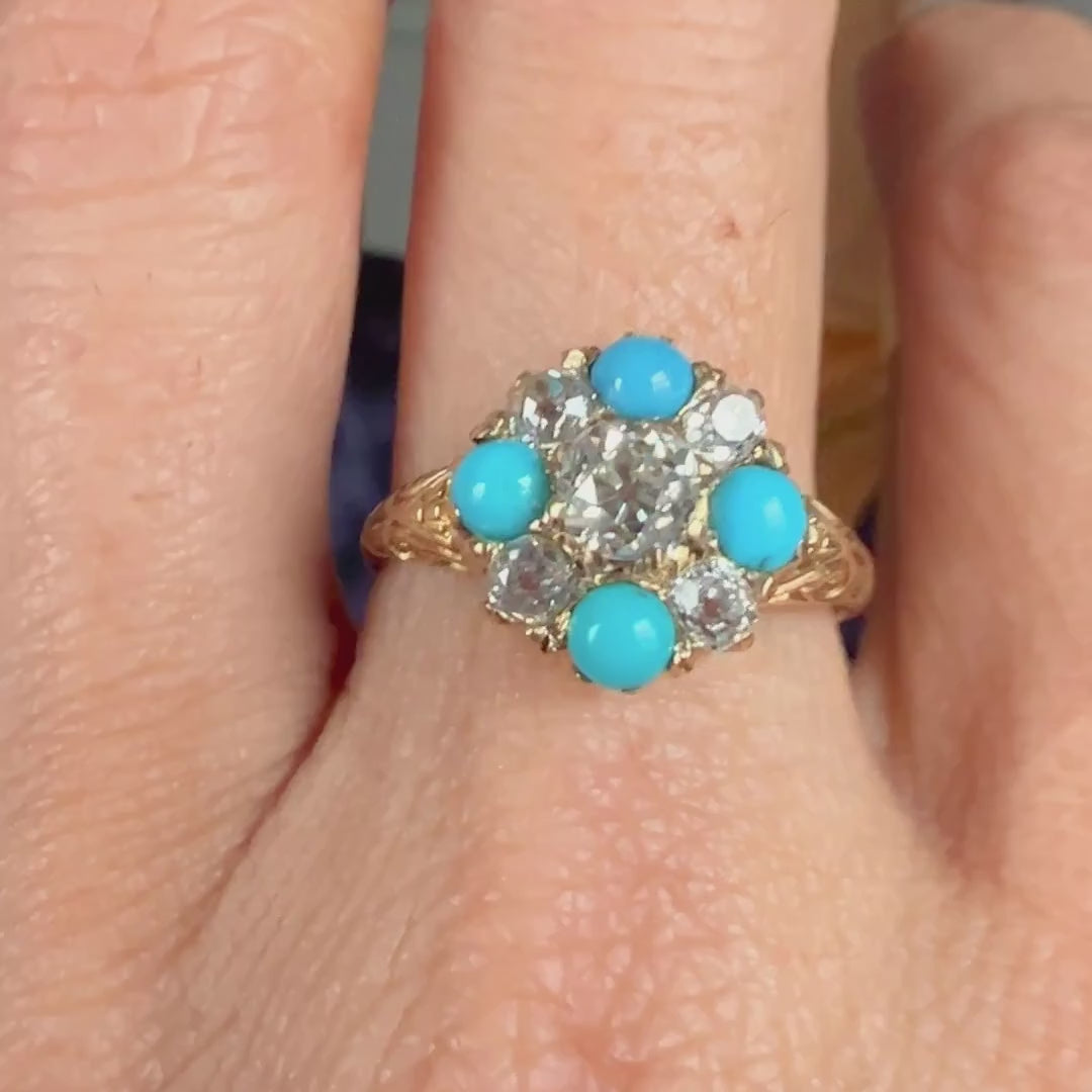 Victorian Diamond & Turquoise Ring sold by Doyle and Doyle an antique and vintage jewelry boutique