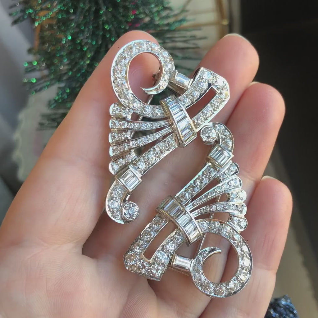 Pair of Art Deco Diamond Clip Brooches, from Doyle & Doyle antique and vintage jewelry boutique