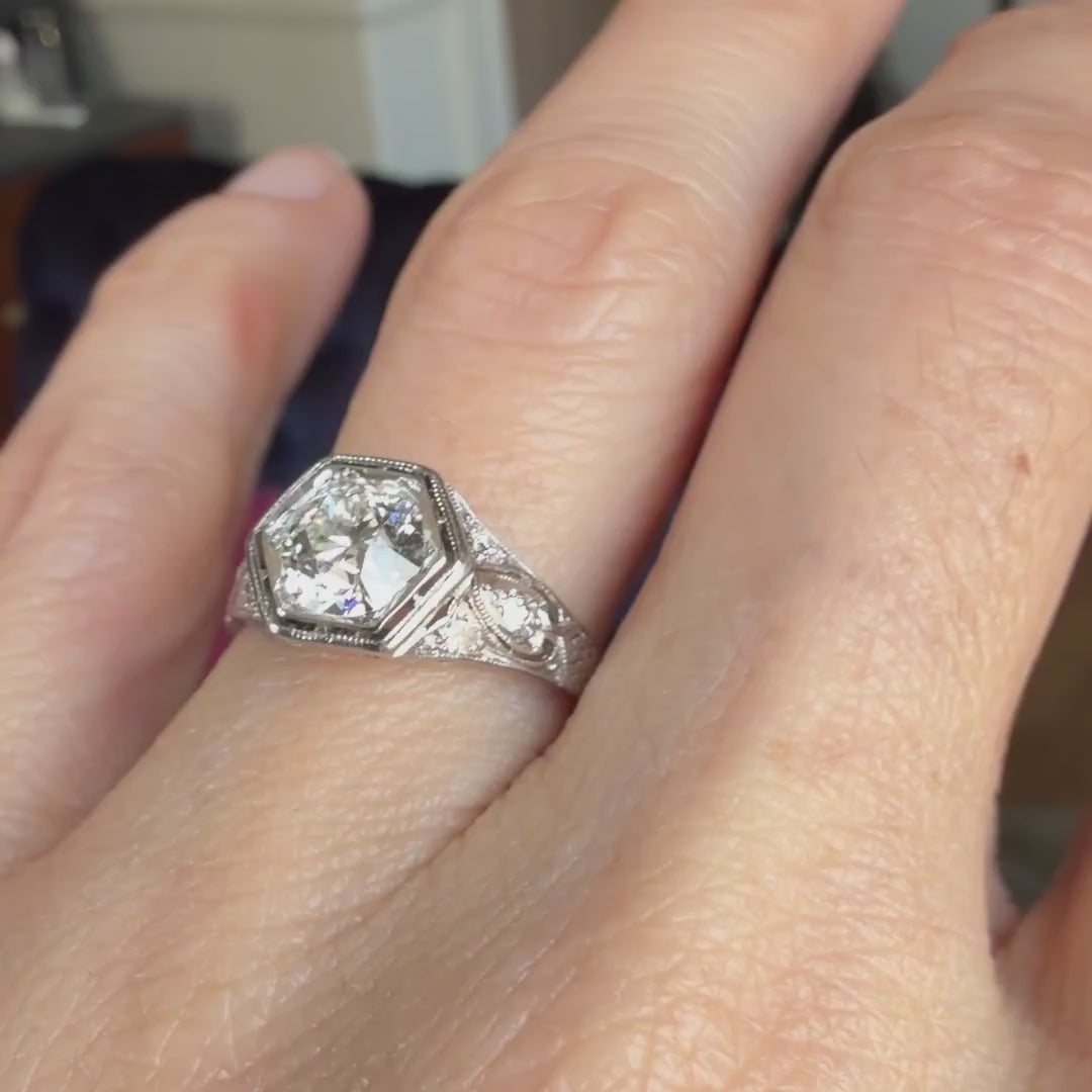Art Deco Diamond Engagement Ring, Old Euro 1.08ct. sold by Doyle and Doyle an antique and vintage jewelry boutique