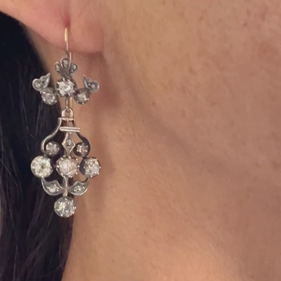 Early Victorian Diamond Drop Earrings sold by Doyle and Doyle an antique and vintage jewelry boutique
