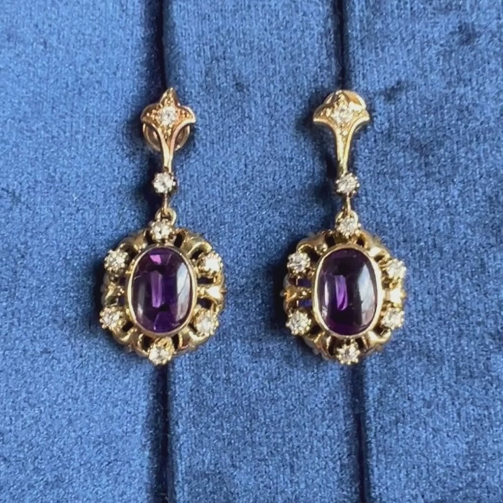 Vintage Amethyst & Diamond Drop Earrings sold by Doyle and Doyle an antique and vintage jewelry boutique
