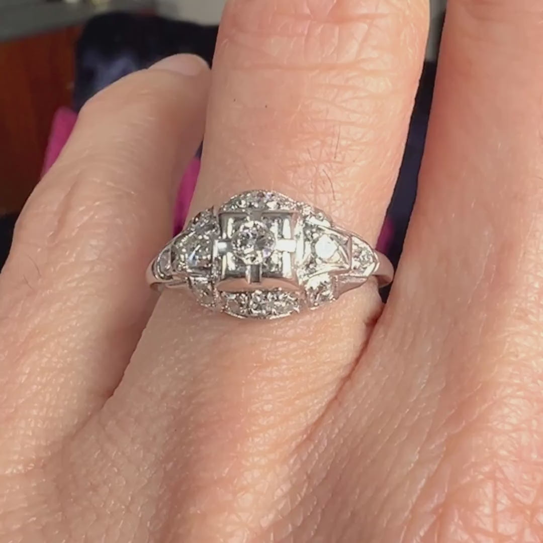 Art Deco Diamond Ring, RBC 0.10ct. sold by Doyle and Doyle an antique and vintage jewelry boutique
