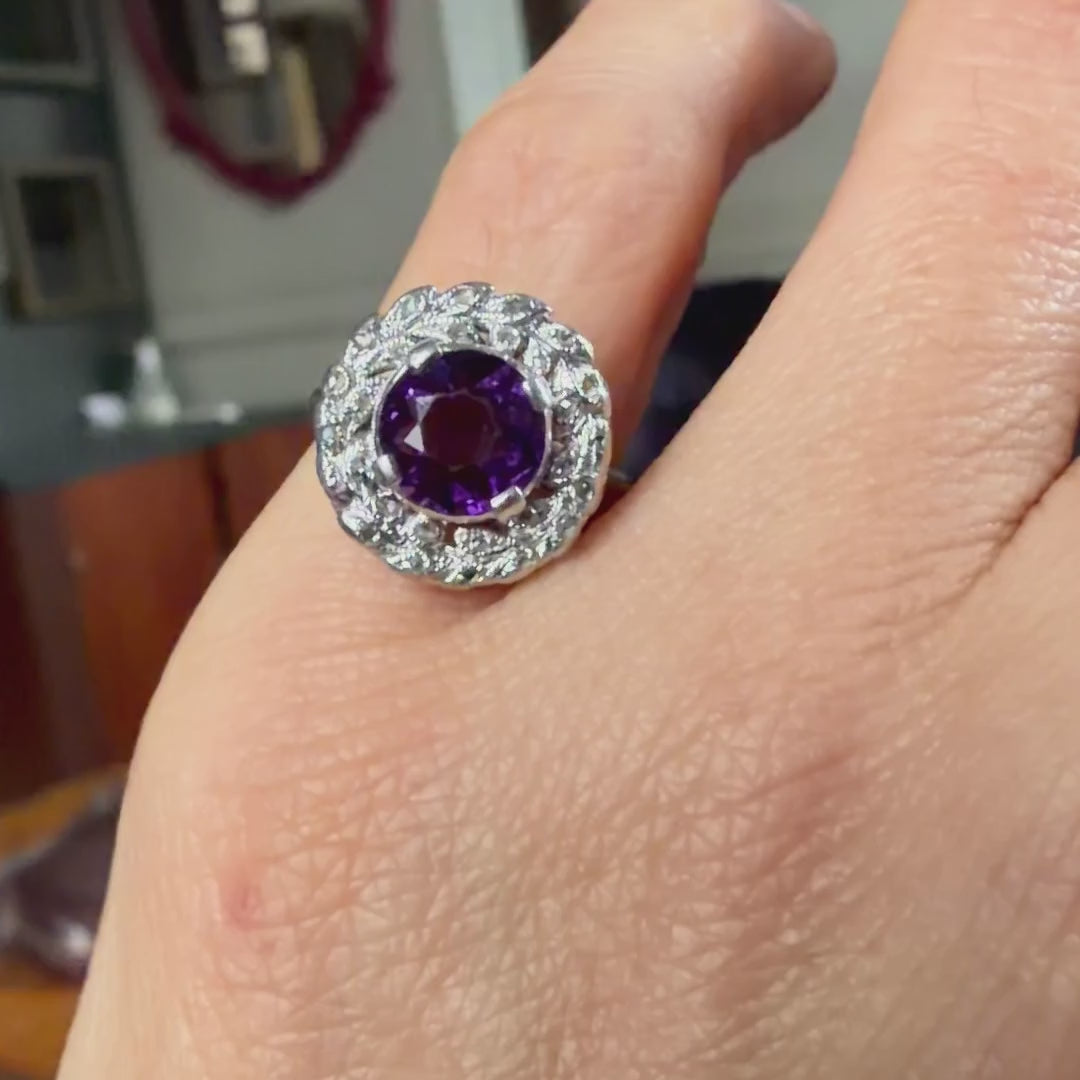 Vintage Amethyst & Rose Cut Diamond Ring sold by Doyle and Doyle an antique and vintage jewelry boutique