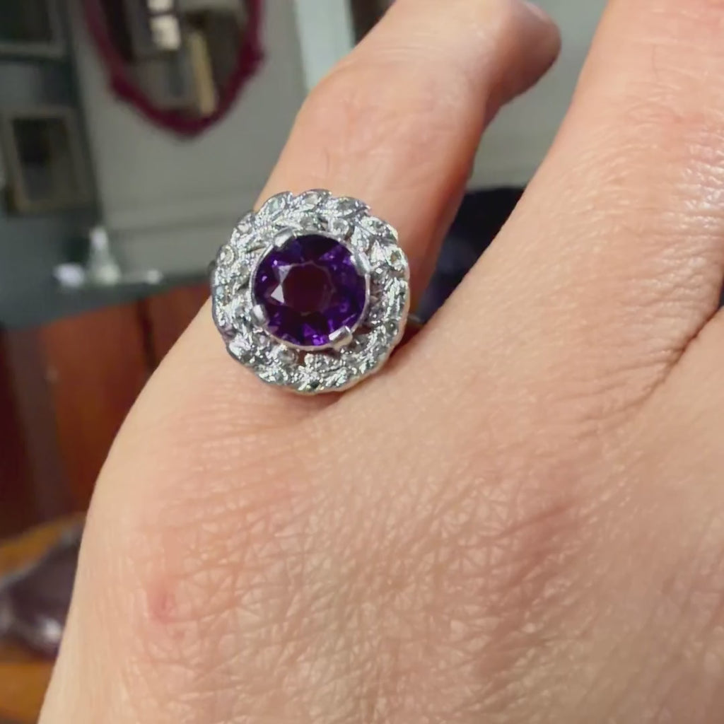 Vintage Amethyst & Rose Cut Diamond Ring sold by Doyle and Doyle an antique and vintage jewelry boutique