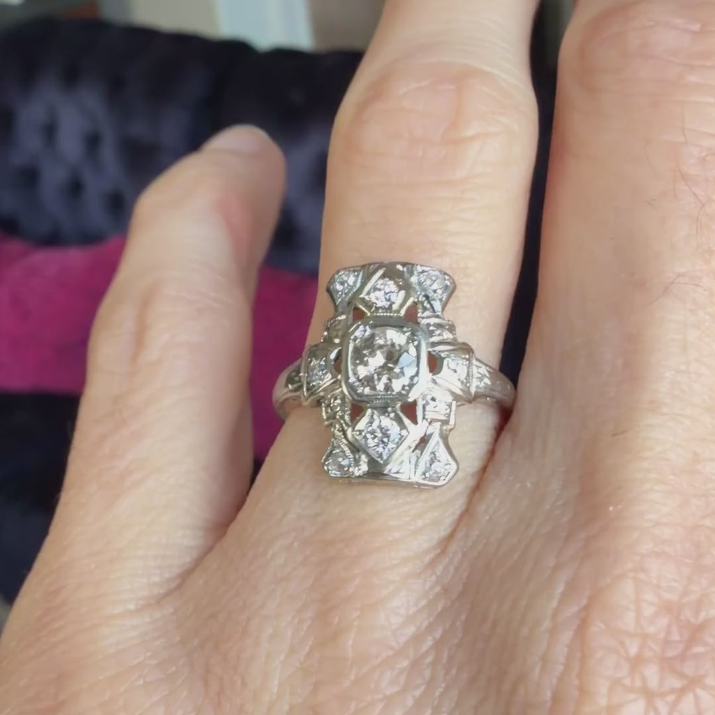 Art Deco Diamond Dinner Ring sold by Doyle and Doyle an antique and vintage jewelry boutique