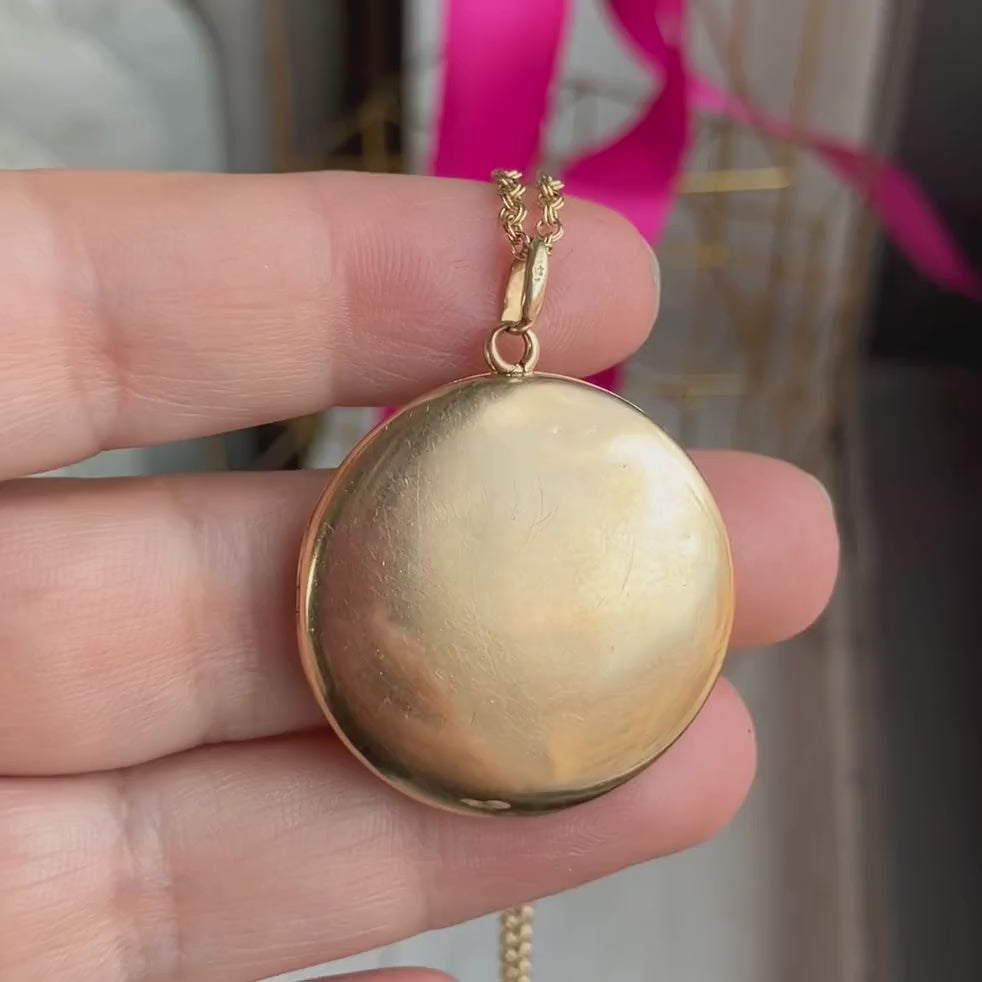 Antique Round Gold Locket, sold by Doyle & Doyle antique and vintage jewelry boutique