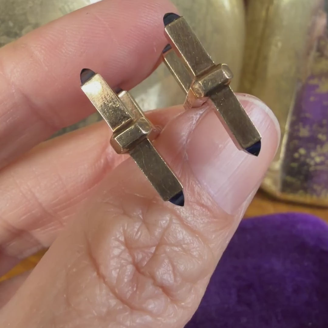 Vintage Sapphire Cufflinks sold by Doyle and Doyle an antique and vintage jewelry boutique