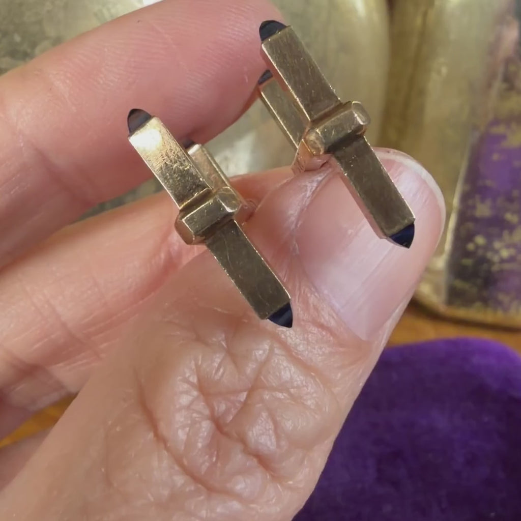 Vintage Sapphire Cufflinks sold by Doyle and Doyle an antique and vintage jewelry boutique
