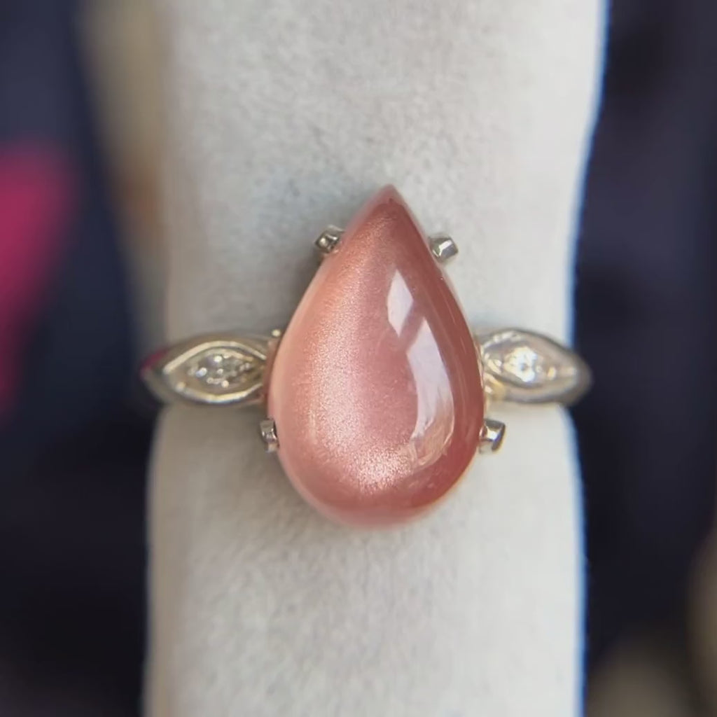 Pear Sunstone & Diamond Ring, from Doyle & Doyle vintage and antique jewelry boutique