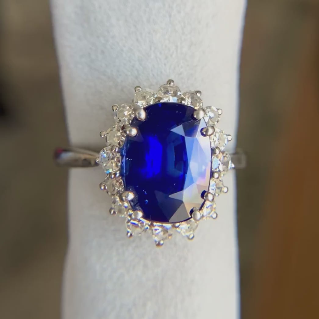 Vintage Cushion Cut Sapphire snd Diamond Ring, sold by Doyle & Doyle antique and vintage jewelry boutique