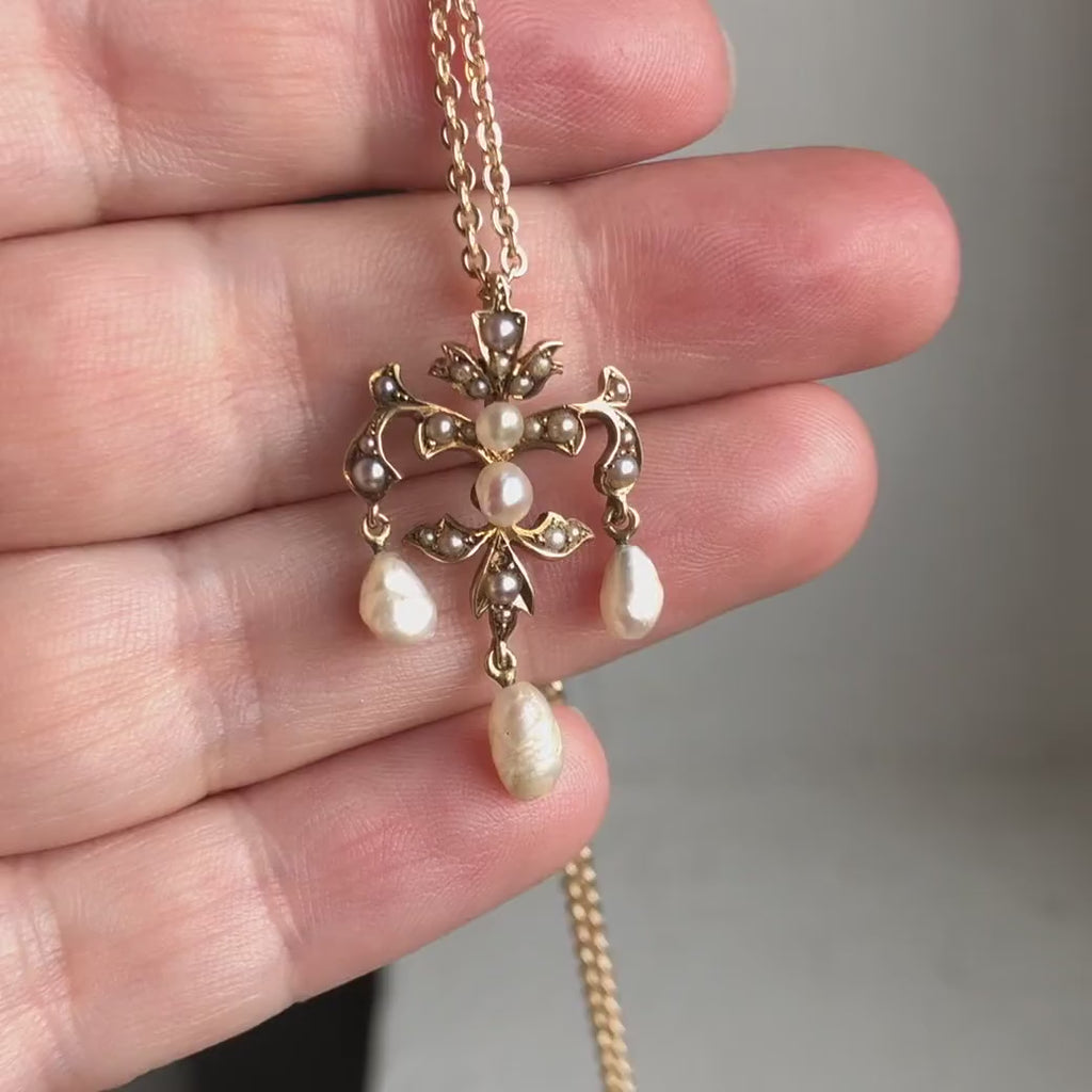 Antique Pearl Lavalier Pendant sold by Doyle and Doyle an antique and vintage jewelry boutique