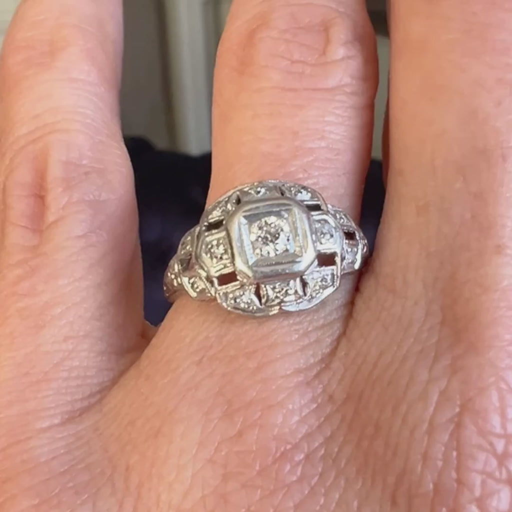 Art Deco Diamond Filigree Engagement Ring sold by Doyle and Doyle an antique and vintage jewelry boutique