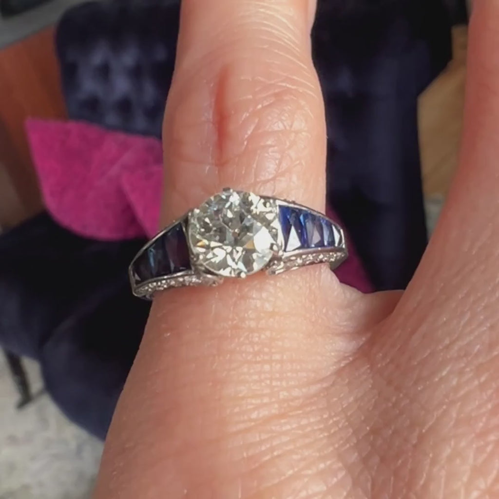Vintage Diamond & Sapphire Engagement Ring, Old Euro 1.06ct sold by Doyle and Doyle an antique and vintage jewelry boutique