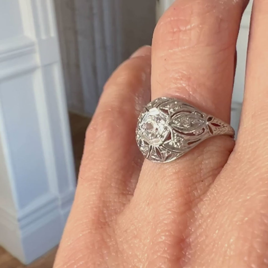 Vintage Filigree Engagement Ring, Old Euro 0.20ct sold by Doyle and Doyle an antique and vintage jewelry boutique