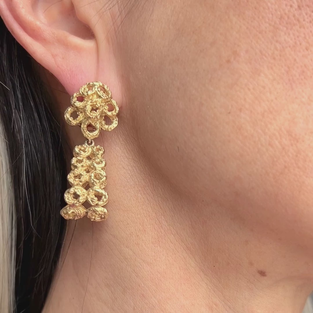 Vintage Day/ Night Gold Drop Earrings sold by Doyle and Doyle an antique and vintage jewelry boutique
