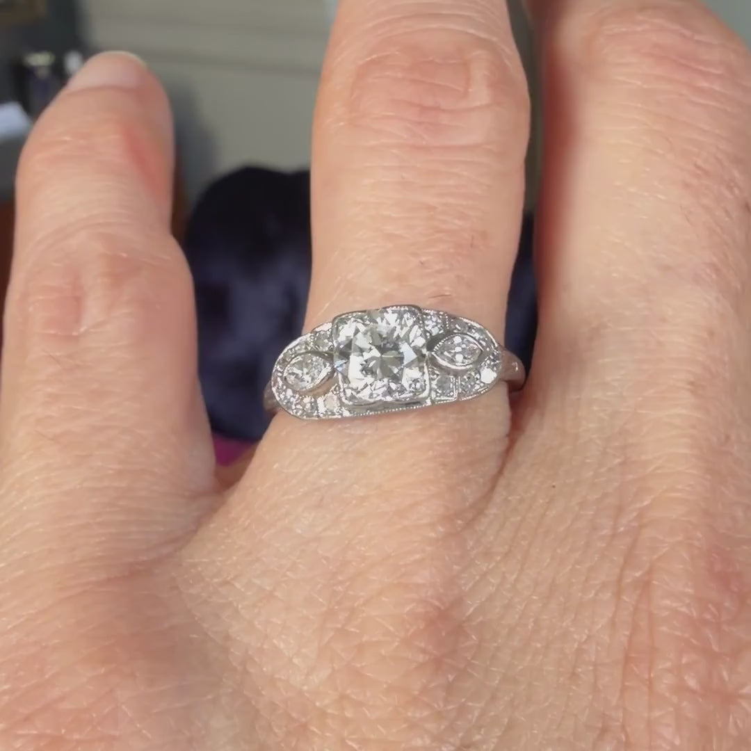 Art Deco Diamond Engagement Ring, RBC 0.90ct. sold by Doyle and Doyle an antique and vintage jewelry boutique