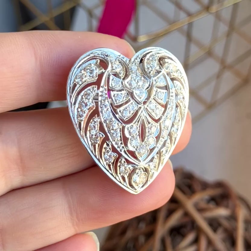 Vintage Filigree Diamond Heart Pin/Pendant, from Doyle & Doyle antique and vintage jewelry boutique 