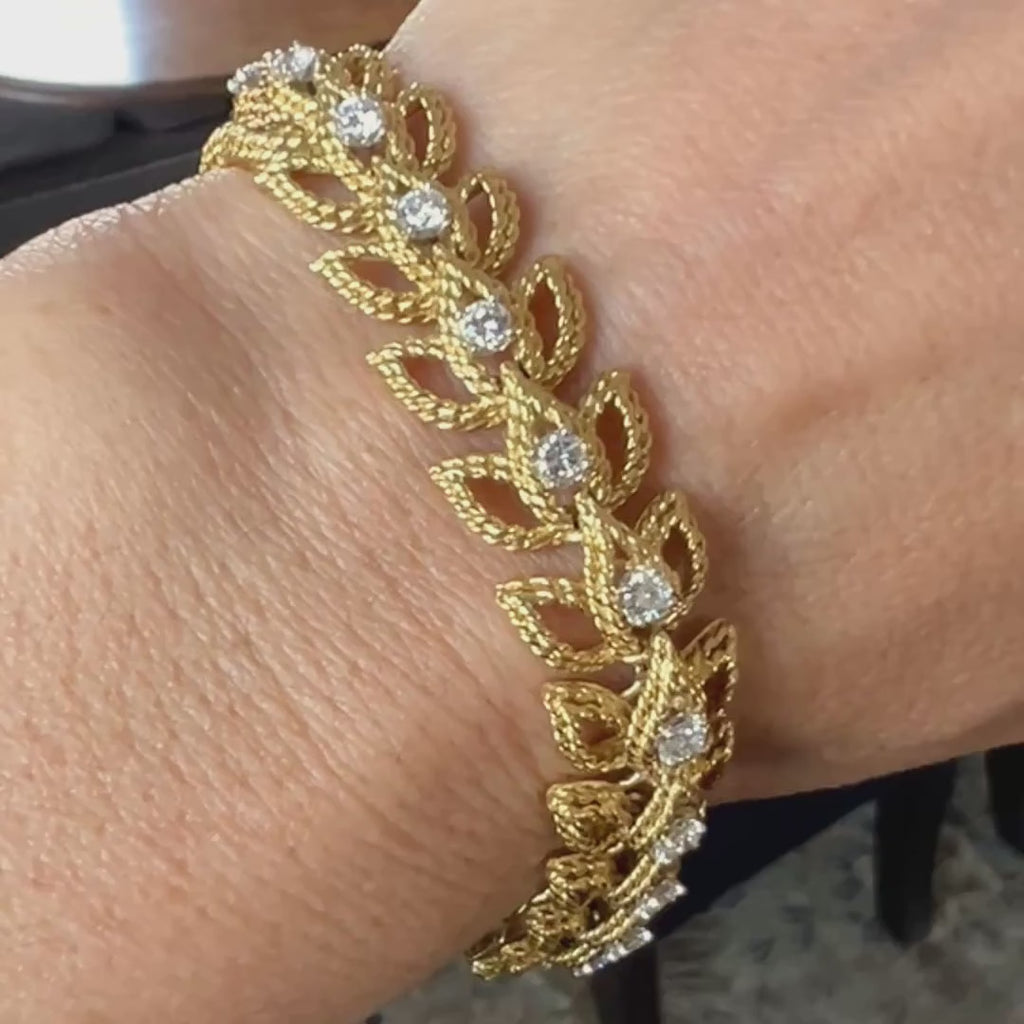 Vintage Diamond Leaf Bracelet sold by Doyle and Doyle an antique and vintage jewelry boutique