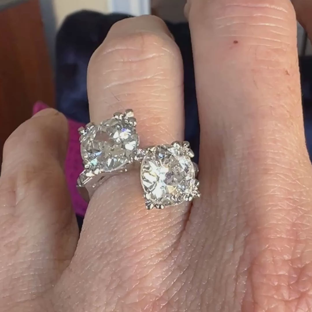 Vintage Twin Stone Engagement Ring, 4.82ctw. sold by Doyle and Doyle an antique and vintage jewelry boutique