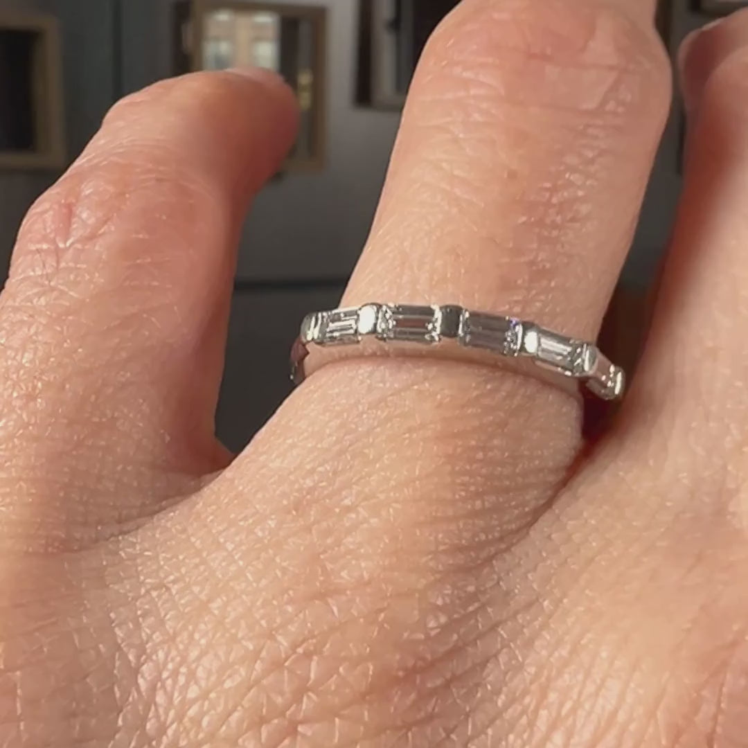 Vintage Baguette Diamond Wedding Band sold by Doyle and Doyle an antique and vintage jewelry boutique