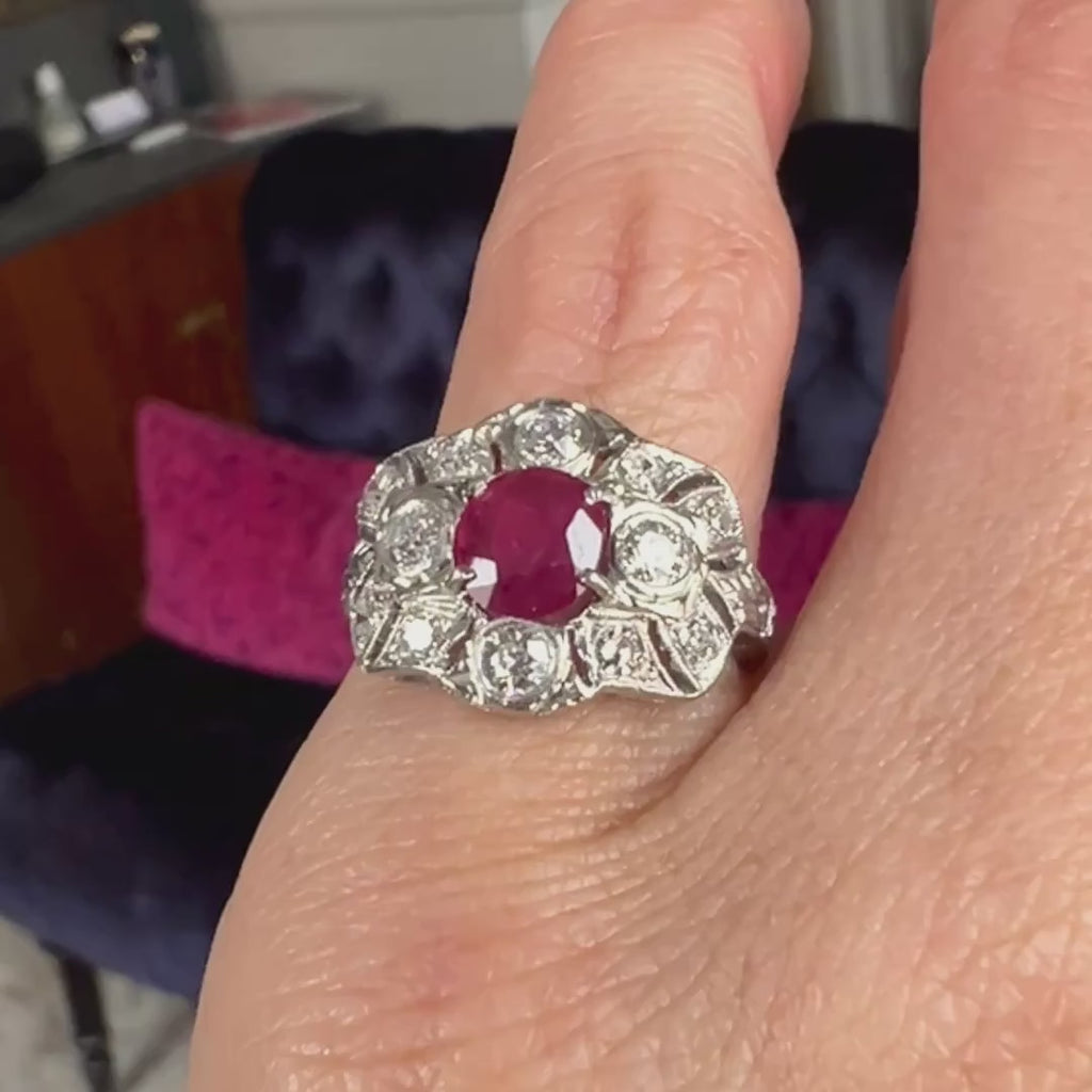 Art Deco Ruby & Diamond Ring, 1.04ct. sold by Doyle and Doyle an antique and vintage jewelry boutique