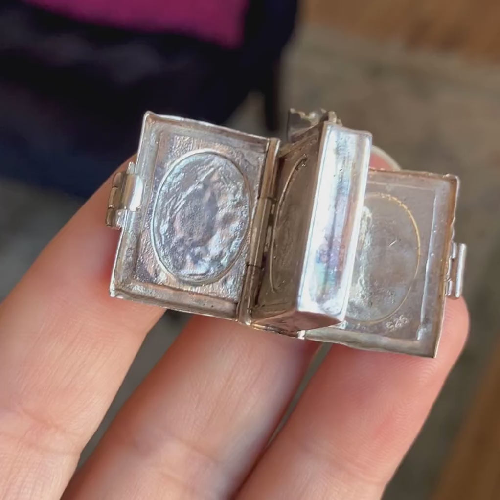 Victorian Silver Book Locket Pendant, sold by Doyle & Doyle antique and vintage jewelry boutique