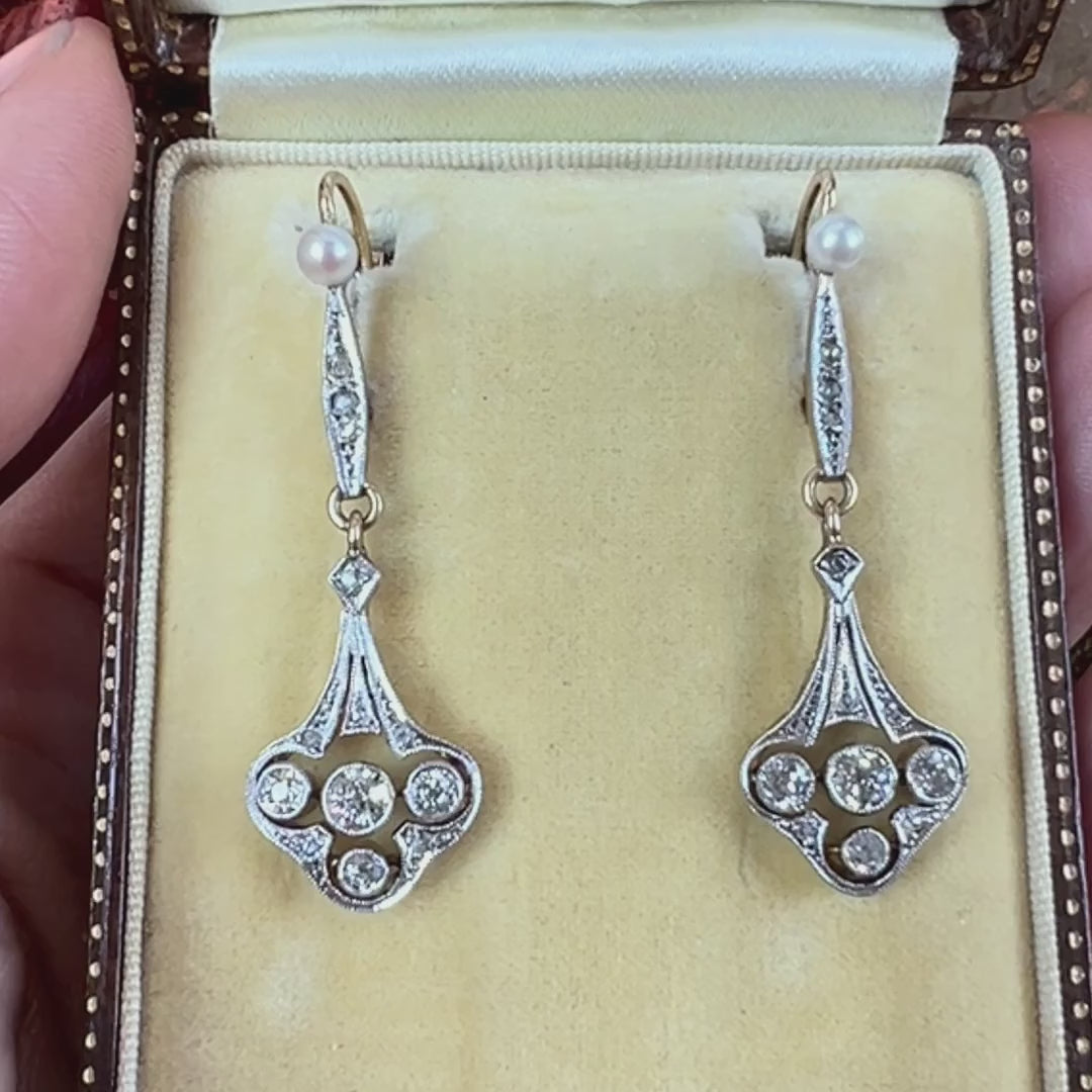 Art Deco Diamond Drop Earrings sold by Doyle and Doyle an antique and vintage jewelry boutique
