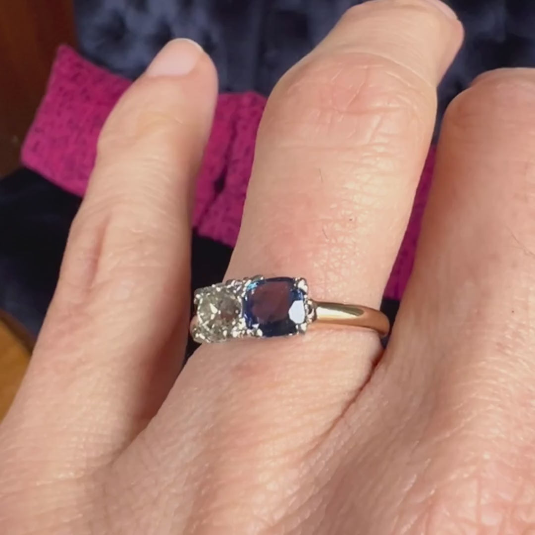 Vintage Sapphire & Diamond Toi et Moi Ring sold by Doyle and Doyle an antique and vintage jewelry boutique