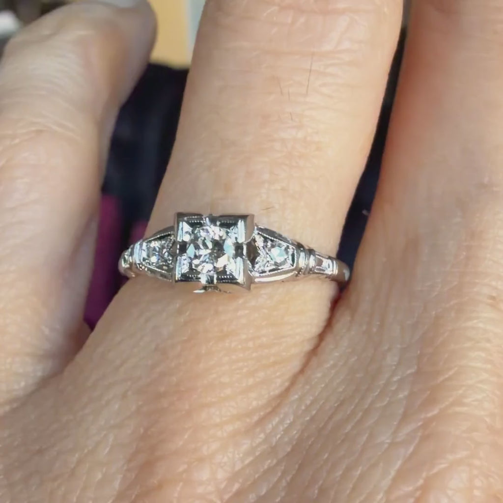 Art Deco Diamond Ring, RBC 0.15ct. 1935. sold by Doyle and Doyle an antique and vintage jewelry boutique