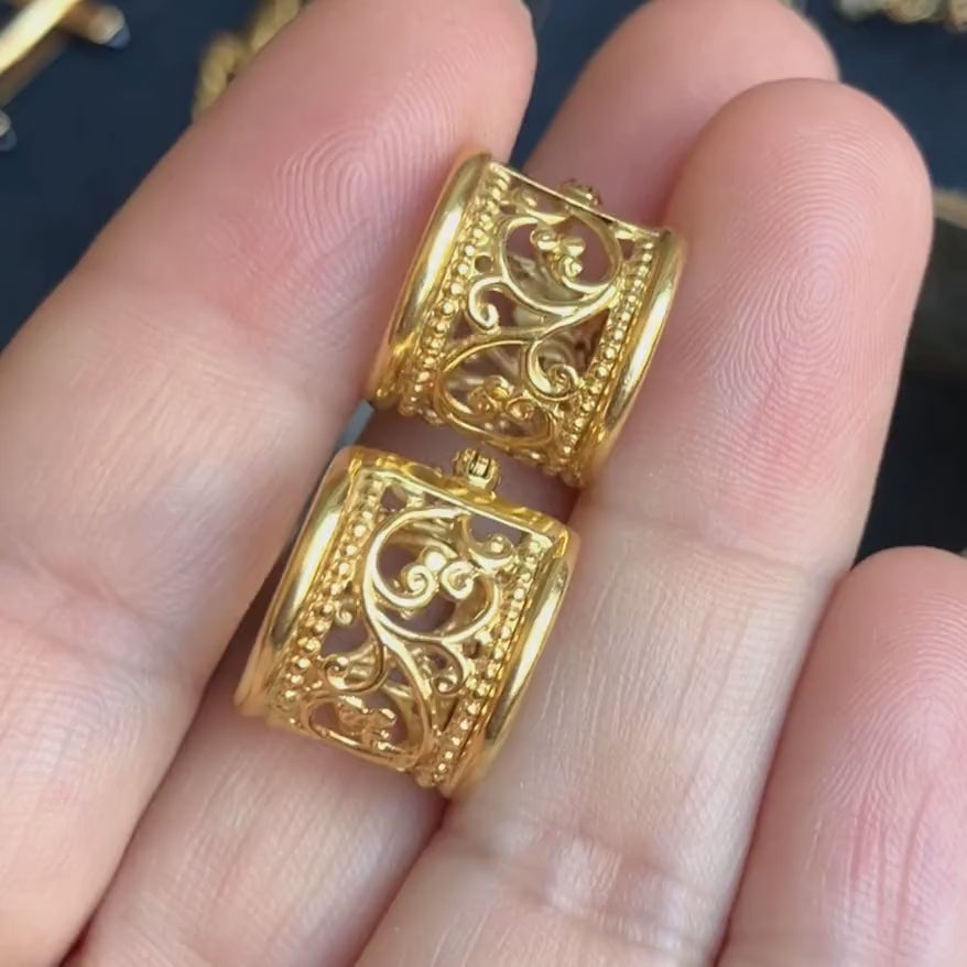 Vintage Filigree Gold Hoop Earrings, sold by Doyle & Doyle an antique and vintage jewelry boutique