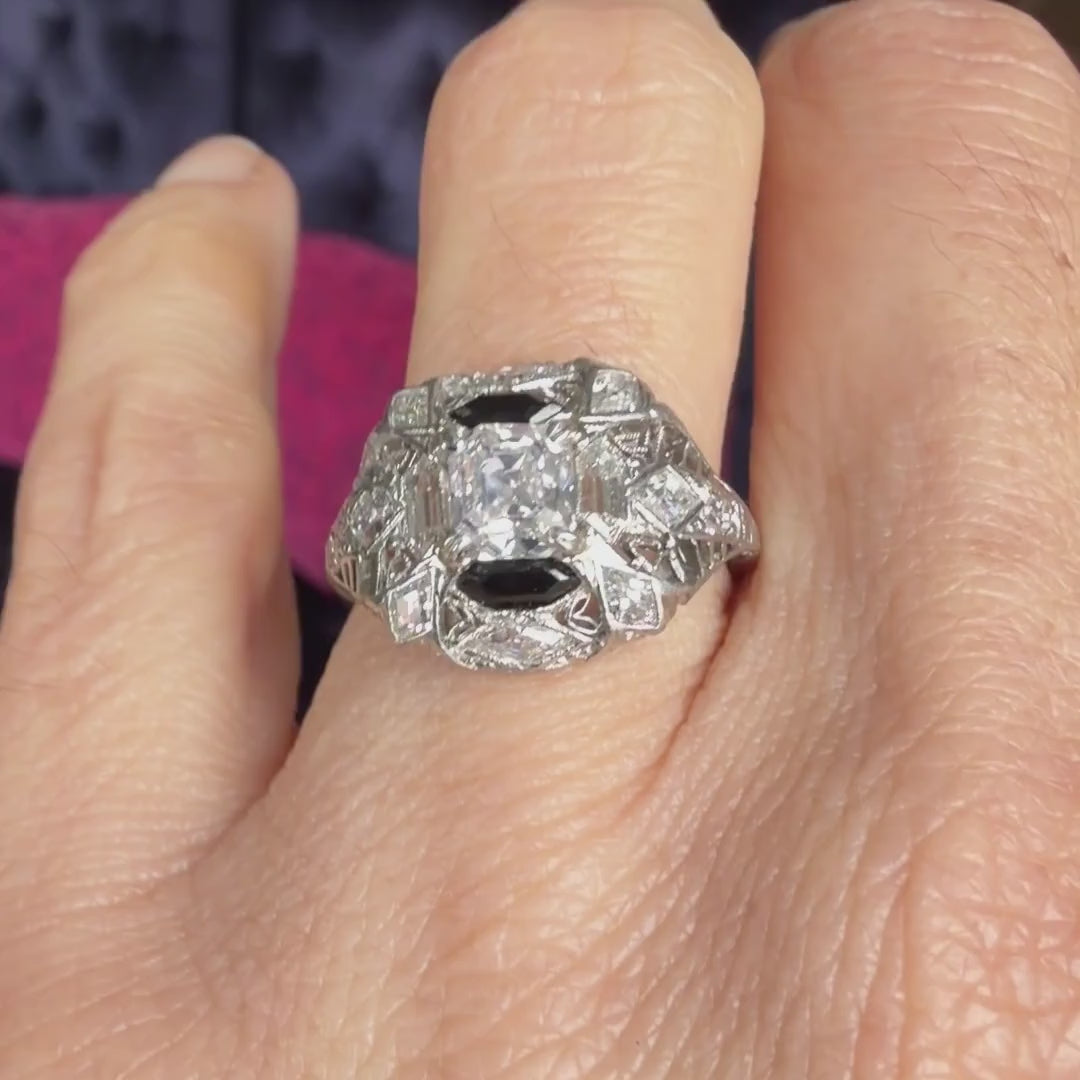 Art Deco Diamond Ring, Asscher 0.84ct. sold by Doyle and Doyle an antique and vintage jewelry boutique