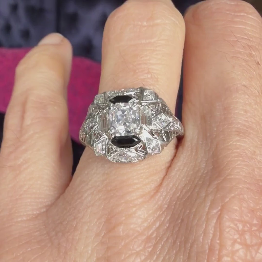 Art Deco Diamond Ring, Asscher 0.84ct. sold by Doyle and Doyle an antique and vintage jewelry boutique