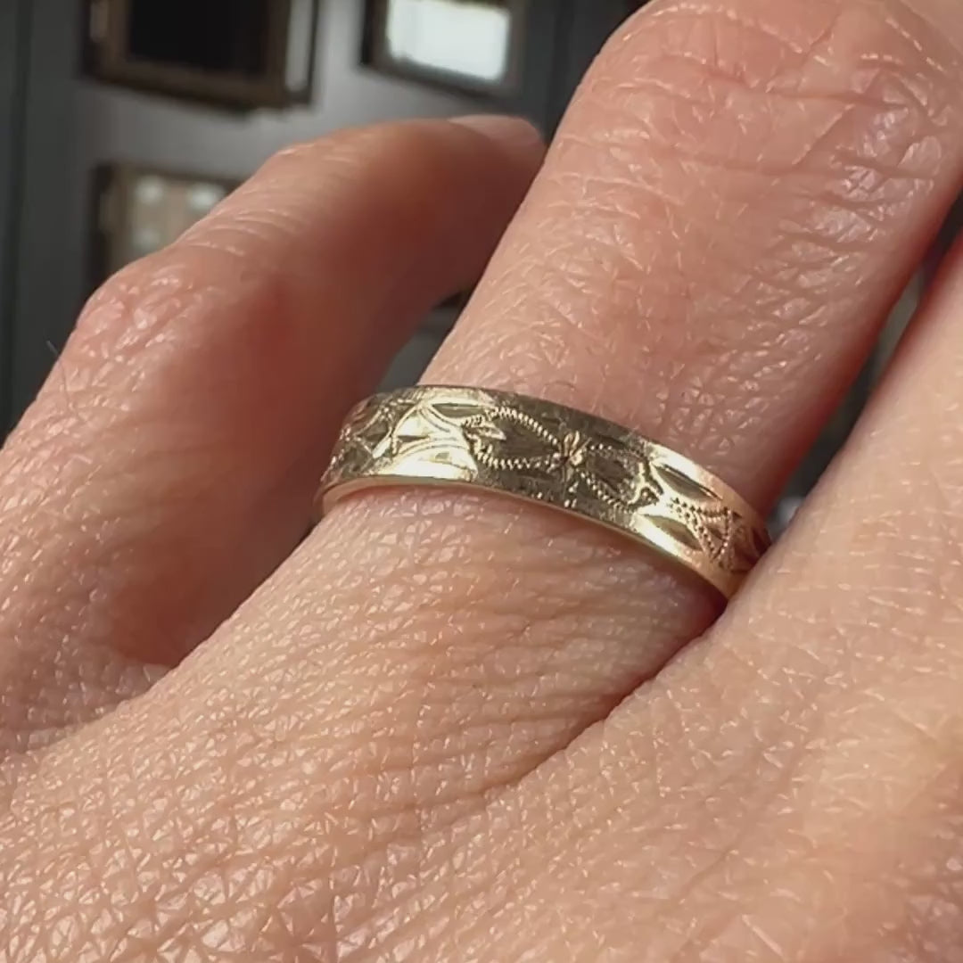 Vintage Patterned Band Ring sold by Doyle and Doyle an antique and vintage jewelry boutique