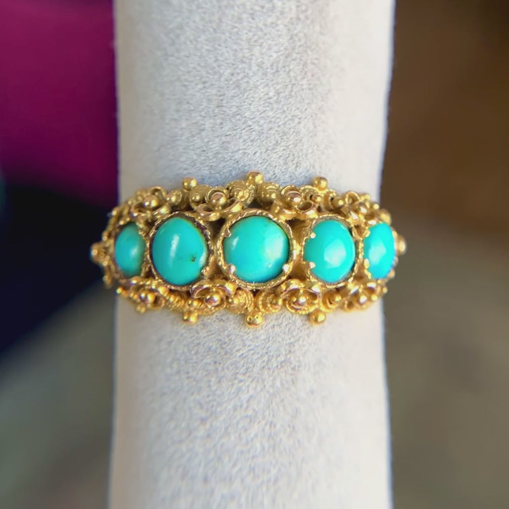 Antique Turquoise and Gold Cannetille Band Ring, from Doyle & Doyle vintage and antique jewelry