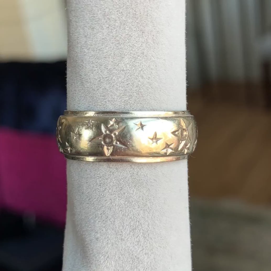 Vintage Star Pattern Wedding Band Ring in White Gold, sold by Doyle & Doyle antique and vintage jewelry boutique
