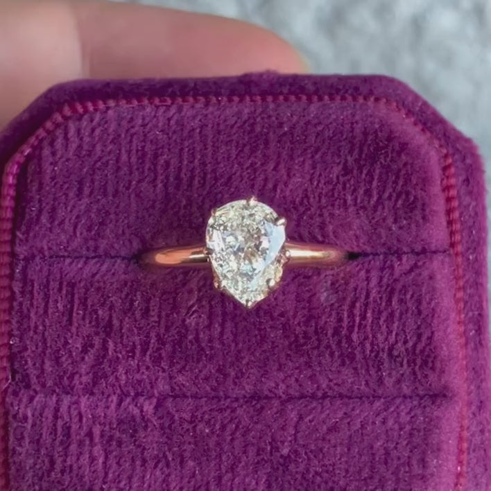 Vintage Pear Cut Diamond Solitaire Engagement Ring in gold, from Doyle & Doyle antique and vintage jewelry boutique