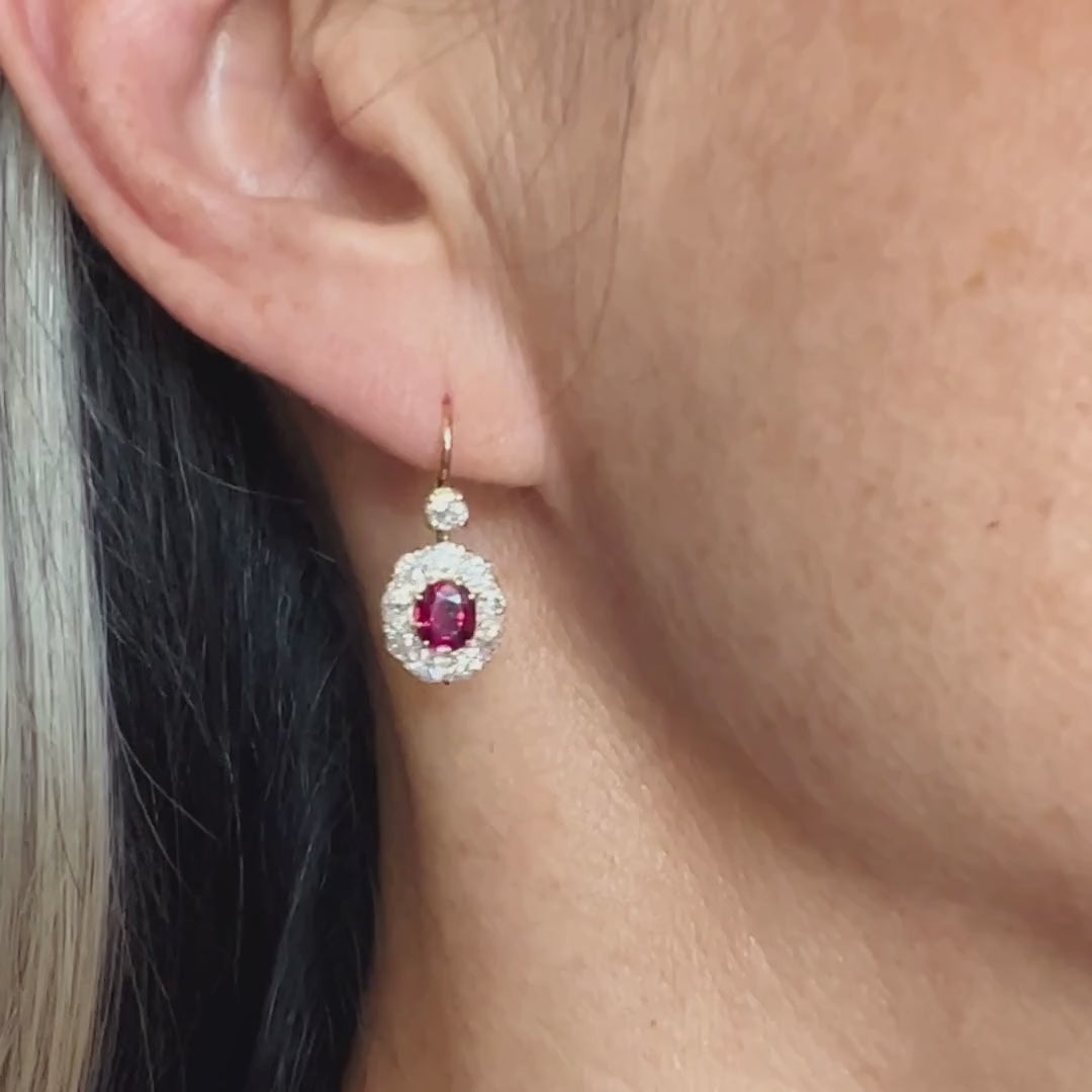 Victorian Ruby Diamond Cluster Earrings sold by Doyle and Doyle an antique and vintage jewelry boutique