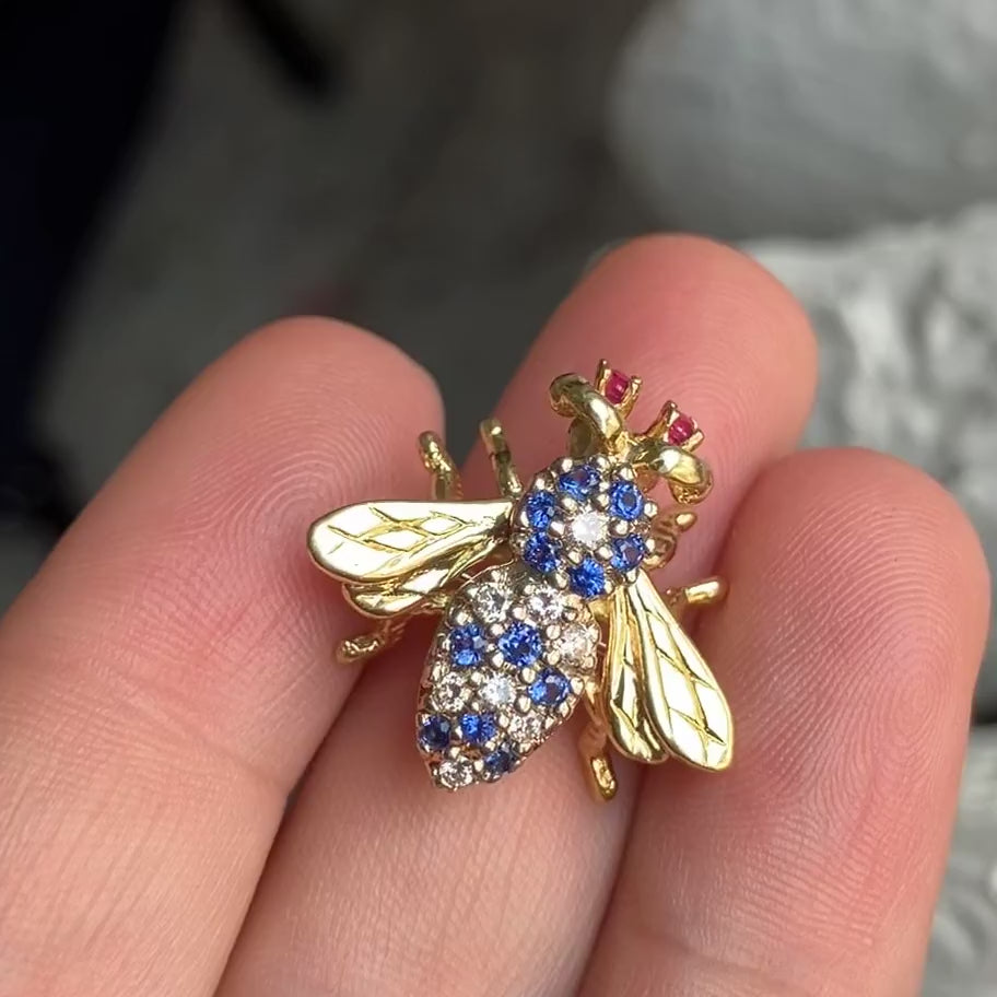 Vintage Sapphire & Diamond Bee Pin/ Pendant, from Doyle & Doyle antique and vintage jewelry boutique